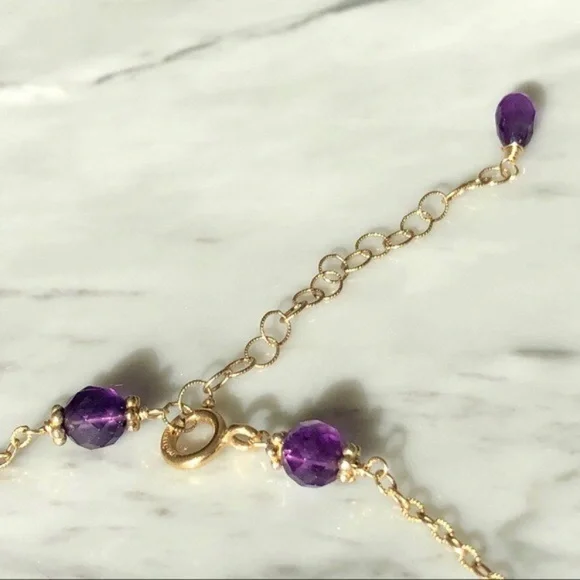 Natural African Amethyst Brazilian Emerald Gold Filled Necklace